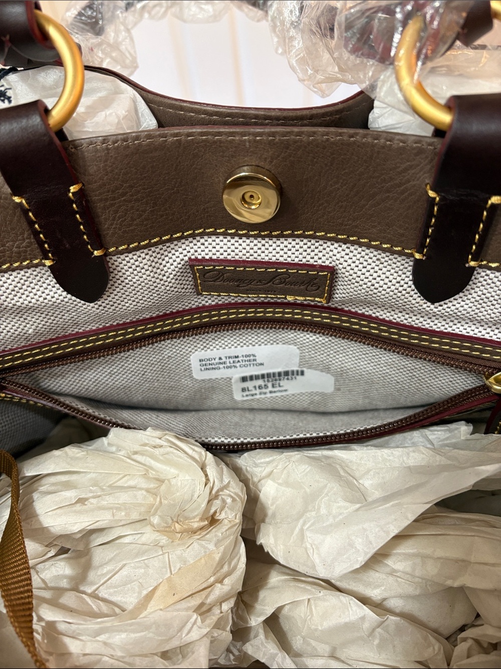 NWT Dooney & Bourke Florentine Leather Large Zip Barlow Satchel in Elephant - Picture 8 of 9